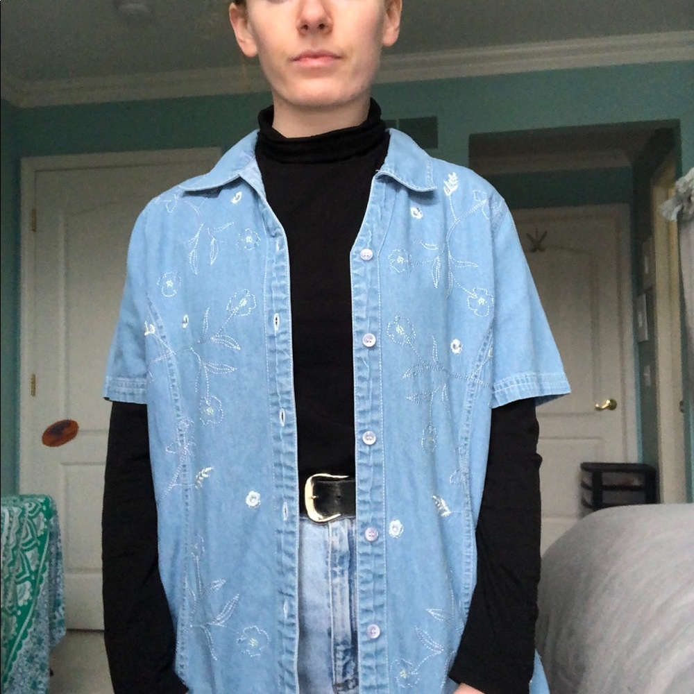 FLORAL Denim Button Down